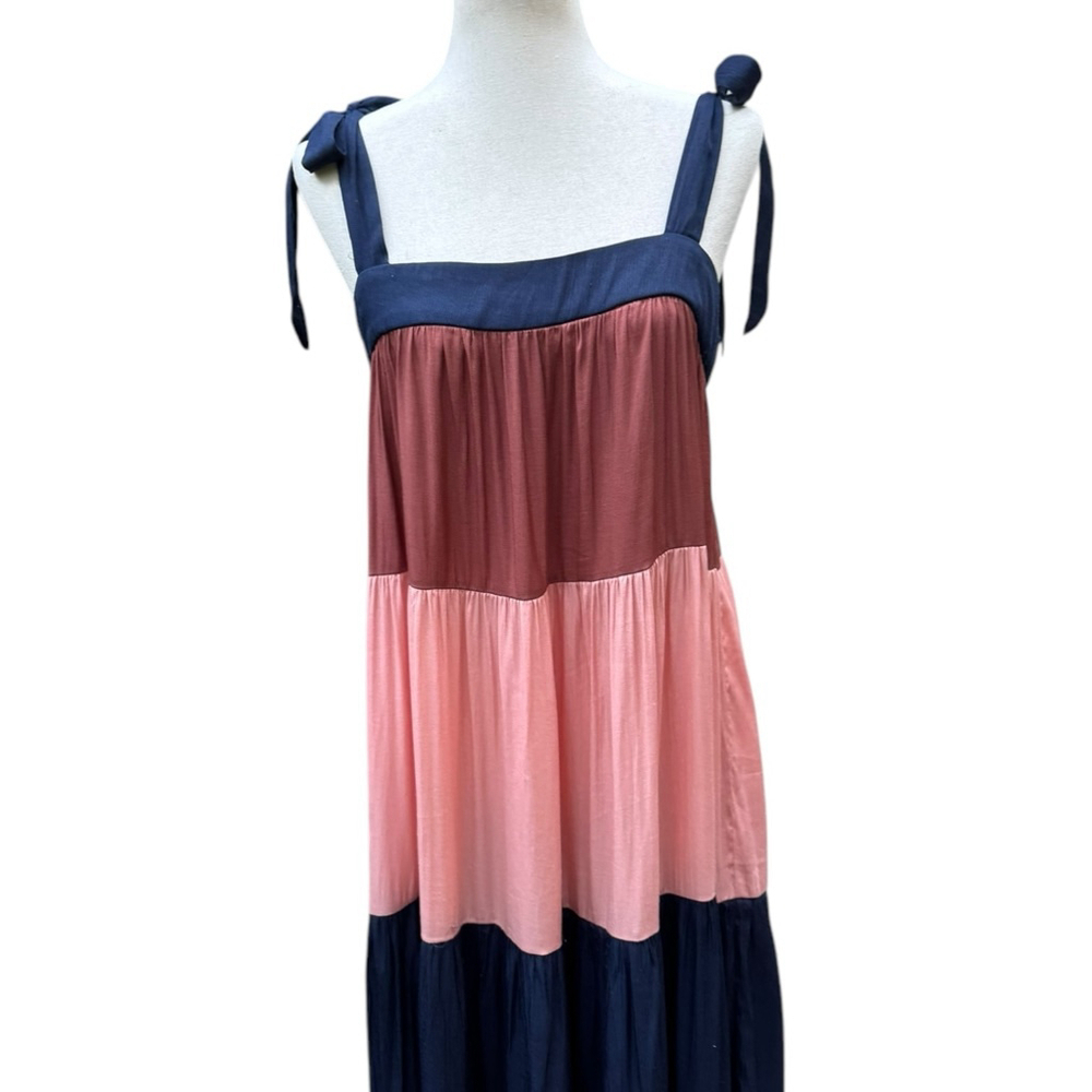 FRNCH Paris Tiered Maxi Dress M Tie Strap Colorblock Boho Viscose Summer Beach - Picture 14 of 14